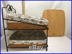 Longaberger Wrought Iron Paper Tray Stand, Basket Sets Botanical Fields Fabric