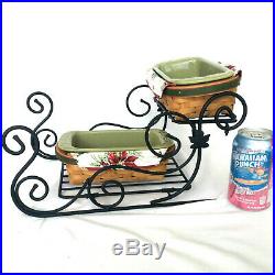 Longaberger Wrought Iron Sleigh 2 Holiday Helper Basket sets with Sage Loaf Dish