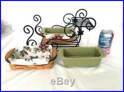 Longaberger Wrought Iron Sleigh 2 Holiday Helper Basket sets with Sage Loaf Dish