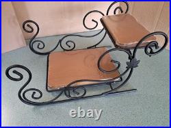 Longaberger Wrought Iron Sleigh with 2 Wood Crafts warm brown wood shelves NEW