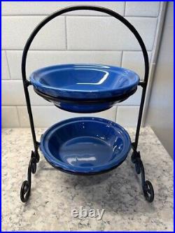 Longaberger Wrought Iron Small Pie Stand with 2 cornflower blue pie plates