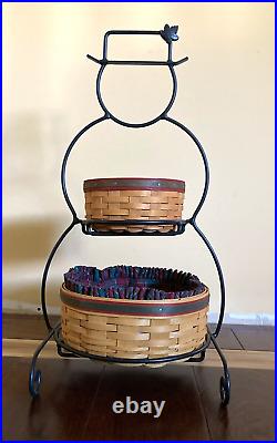 Longaberger Wrought Iron Small Snowman-2 Baskets, 1 Small Protector & 2 Liners