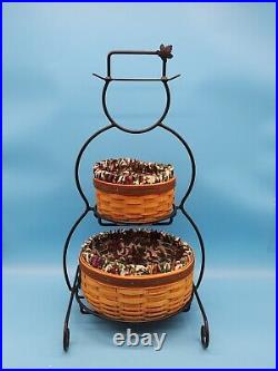 Longaberger Wrought Iron Small Snowman + 2 Baskets + Prot + Liners Complete Set