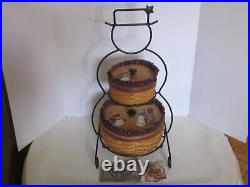Longaberger Wrought Iron Small Snowman + 2 Frosty Basket Combos + Painted Lids