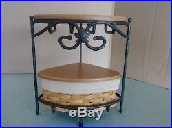 Longaberger Wrought Iron small Corner stand with basket set & wood crafts shelf