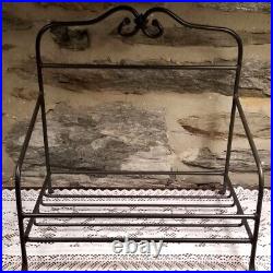 Longaberger XL Newspaper Basket Lid Wrought Iron Stand Sturdy Divided Protector