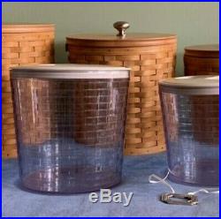 Longaberger canister basket set with acrylic protectors, lids and tags