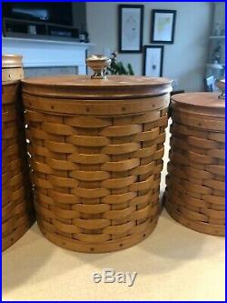 Longaberger canister basket set with acrylic protectors, lids and tags. MINT