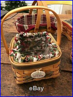 Lot Set of 9 Longaberger Tree Trimming Christmas Baskets+Liners, Prot, Tie-ons