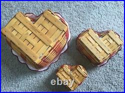 Lot of 3 Longaberger Heart Basket Sets with Lids Liners Protectors New Free Ship