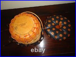 Lot of 3 Longaberger Pumpkin Basket Set with Lids & Two Tie Ons