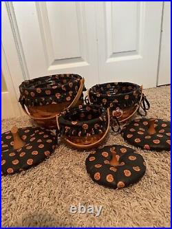 Lot of 3 Longaberger Pumpkin Basket Sets With Lids & Tie On