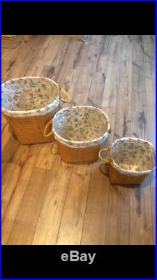 Lot of 3 Longaberger oval waste baskets SET of 3 small medium large