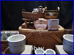 Lot of 9 Longaberger Baskets Crocks, Cups, Accessories 1990s Lot of 9 Longaberger Baskets Crocks, Cups, Accessories 1990s