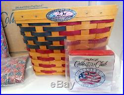 NEW Longaberger 25th Anniversary Basket Set Plus Liners Tie Ons Patriotic Flag