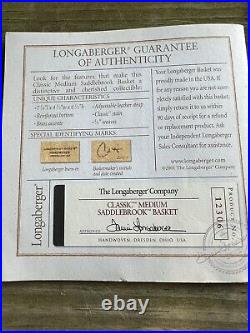 NEW Longaberger Med Saddlebrook Basket hostess gift 2001 pristine leather strap