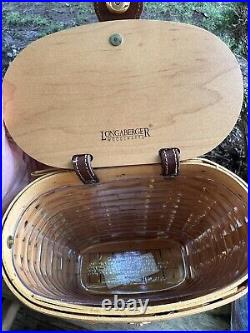 NEW Longaberger Med Saddlebrook Basket hostess gift 2001 pristine leather strap