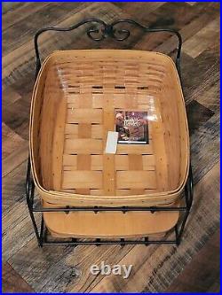 NICE Longaberger Tapered Paper Tray/ Medium Bin Basket & Stand 5 Piece Set