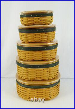 New Longaberger Collectors Club Set Of 5 Harmony Basket With Protectors & Lids