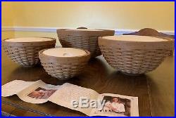RARE COMPLETE SET Longaberger Bowl Baskets with Protectors 7, 9, 11, 13 EUC