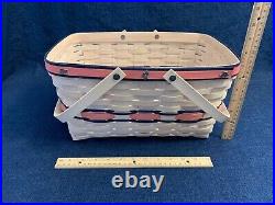 RARE Longaberger 2016 CONGRATULATIONS Basket Large Whitewash Pink & Blue Trim