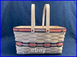 RARE Longaberger 2016 CONGRATULATIONS Basket Large Whitewash Pink & Blue Trim