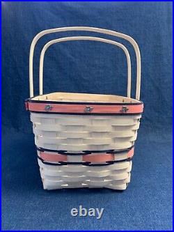 RARE Longaberger 2016 CONGRATULATIONS Basket Large Whitewash Pink & Blue Trim