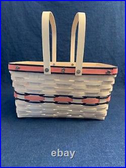 RARE Longaberger 2016 CONGRATULATIONS Basket Large Whitewash Pink & Blue Trim