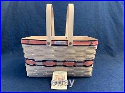 RARE Longaberger 2016 CONGRATULATIONS Basket Large Whitewash Pink & Blue Trim