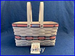 RARE Longaberger 2016 CONGRATULATIONS Basket Large Whitewash Pink & Blue Trim