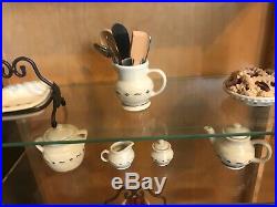 RARE Longaberger Cabinet w Miniature pottery, food, tea set, pies, dough utensil