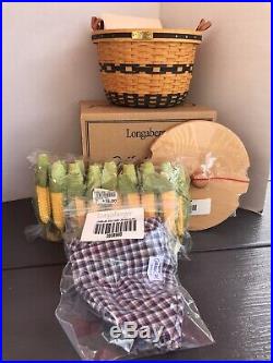 RARE Longaberger Miniature CORN Basket Set 16 Ears Corn Woodcrafts Lid-ADORABLE