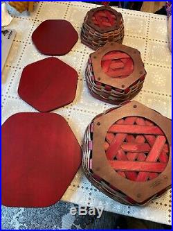 RARE Longaberger Set of 3 Stacking Baskets With Wood Lids Red woven star bottom