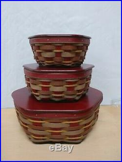 RARE Longaberger Set of Stacking Baskets With Wood Lids
