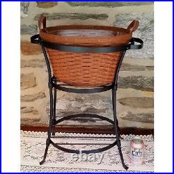 RARE NWT Longaberger XL Beverage Basket Liner Wrought Iron Stand Leather Handles