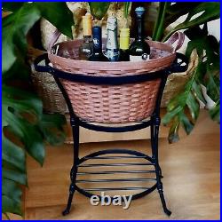 RARE NWT Longaberger XL Beverage Basket Liner Wrought Iron Stand Leather Handles