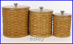 SET 3 LONGABERGER 2006 CANISTERS With PLASTIC LINERS & LIDS Canister 12 Pieces