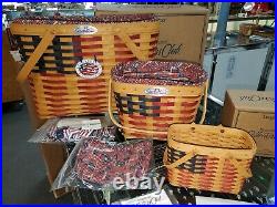 Set Of 3 Longaberger Collectors Club Flag Baskets Liners Protectors Tie & Garter