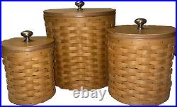 Set Of 3 Retired Longaberger Basket Canister Set With Lids (6 Pieces Total)