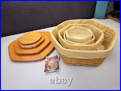 Set Of 4 Longaberger Generations Hexagon Baskets With Protectors Lids Beige Liners