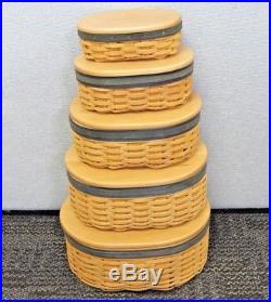 Set Of 5 Longaberger Collector's Club Shaker Harmony Baskets With Lids & Divider