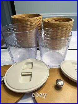 Set of 2 Longaberger 2003 Round Canister Basket Wood Lid Inner Protector with lid