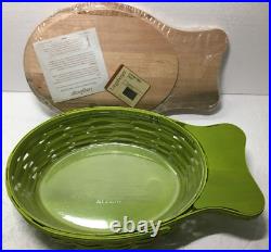 Set of 2 Longaberger Green Fish Baskets 2013 w Inserts Sealed New Large & Small