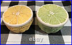 Set of 2 Longaberger Lemon and Lime Baskets Green Yellow Fruit Kitchen