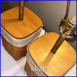 Set of 2 Retired 2002 LONGABERGER Lidded Basket Electric Table Lamps Liner WORKS