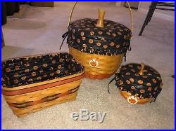 Set of 3 LONGABERGER'PUMPKIN' Baskets withProtectors, Liners, LIDS1994 1997 1997