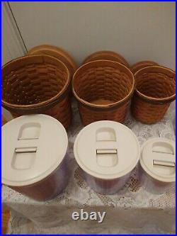 Set of 3 Longaberger Basket Canisters 2006 With Lids and Resealable Containers
