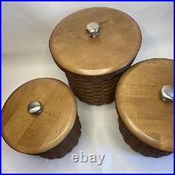 Set of 3 Longaberger Canister Baskets Brown with Lids 2007