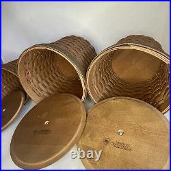 Set of 3 Longaberger Canister Baskets Brown with Lids 2007