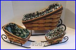 Set of 3 Longaberger Dash Away Christmas Sleigh Basket Santa's Little Helper